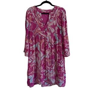 Sunny Leigh Pink/Turquoise Tie Dye Pleated Mini Dress Size M Long Sleeve Gypsy